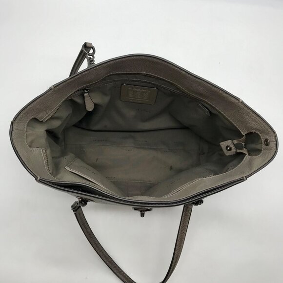 Coach Gray Pebbled Leather Turnlock Chain Tote Bag 57107 - Picture 10 of 11